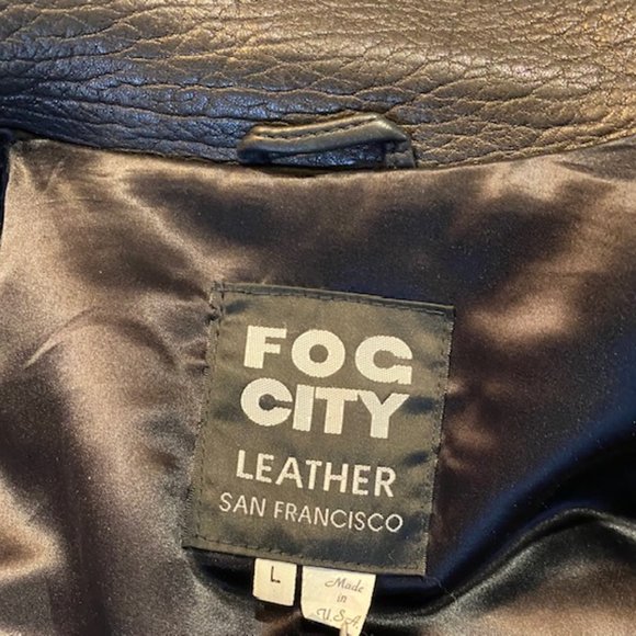 Vintage 80's Fog City Leather Two Tone Black/Brown Bomber Jacket  -Large - Picture 7 of 14